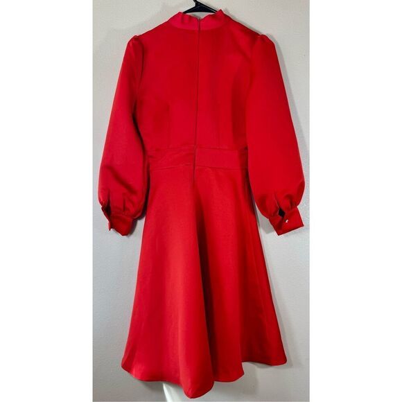 NWOT Ivy City Co Pipa Holiday Red Bow Tie Collar Fit & Flare Women's Dress XXS - Picture 5 of 14